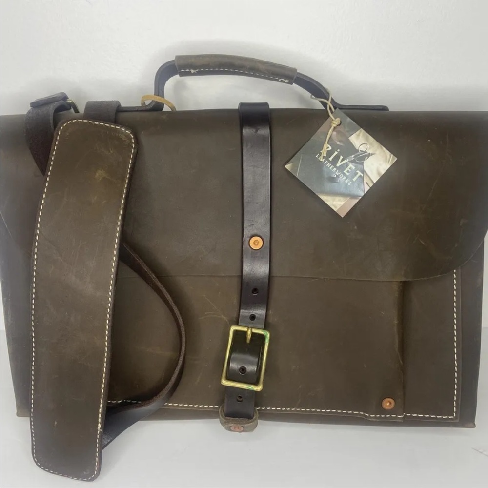 Rivet Leatherworks Artisan Brown Top Grain Leather Briefcase Messenger Bag